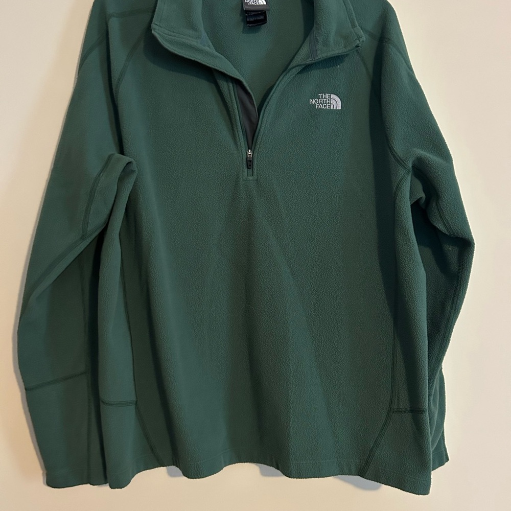 The North Face Green Zip Up Sweater with Stand-Up Collar
